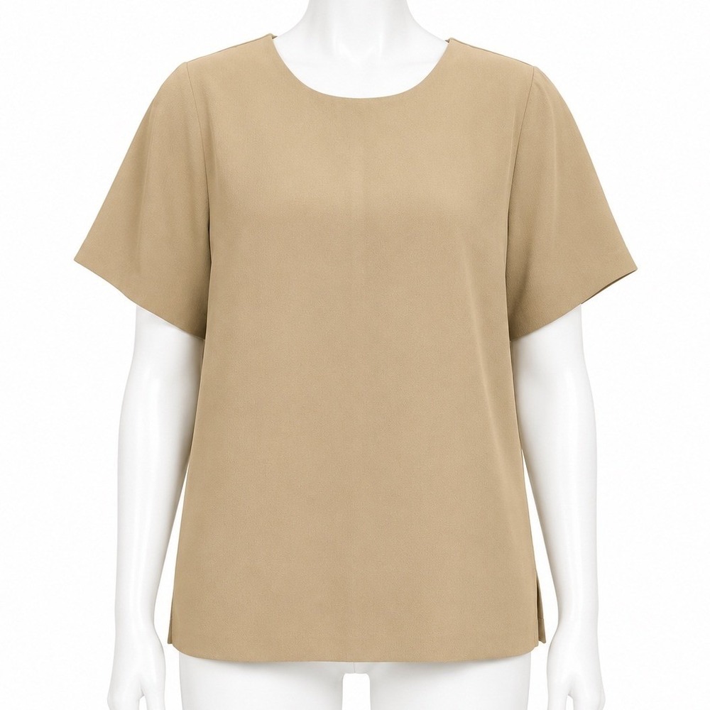 Drapers & Damons Herringbone Shell Top Beige Short Sleeve Womens M USA Casual